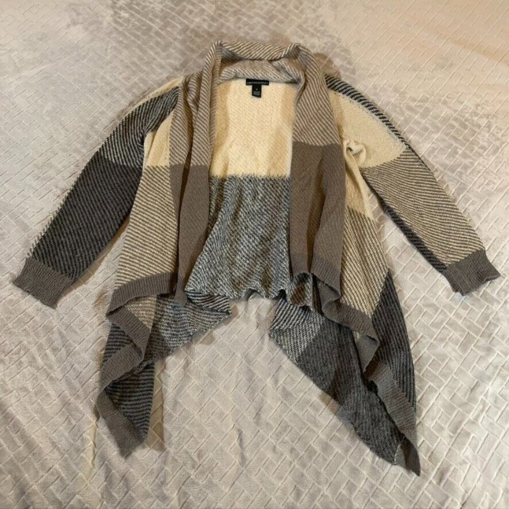 Cynthia Rowley Womens Medium Cardigan Sweater Neutral Color Block Open Front